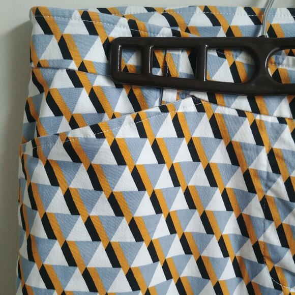 Zilch Amsterdam geometric pattern cotton tapered pants yellow grey white Large - Picture 2 of 15